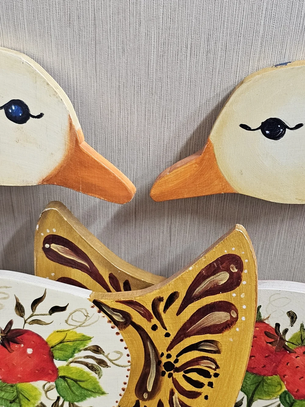 Vintage Hand Painted Wood Ducks Set 2 Folk Art Wall Decor Cottagecore